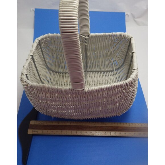 White Basket Rectangle Handle Laminated Metal Wedding Shower Cottage Easter - Picture 5 of 8